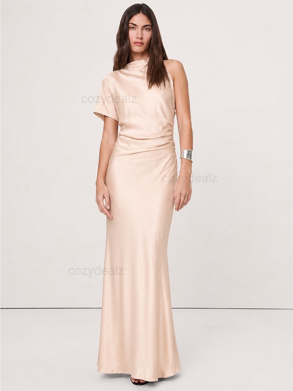 NEW! BANANA REPUBLIC ASYMMETRICAL HAMMERED SATIN DRAPED MAXI DRESS 🔗